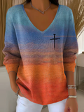 Women's Long Sleeve T-shirt Spring/Fall As Picture Abstract Printing V Neck Daily Going Out Casual Top