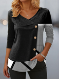 Women's Long Sleeve T-shirt Spring/Fall Black Abstract Printing V Neck Daily Going Out Casual Top