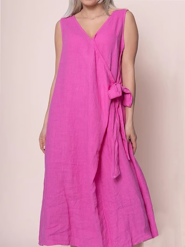 Casual Plain Cross Neck Midi Dress