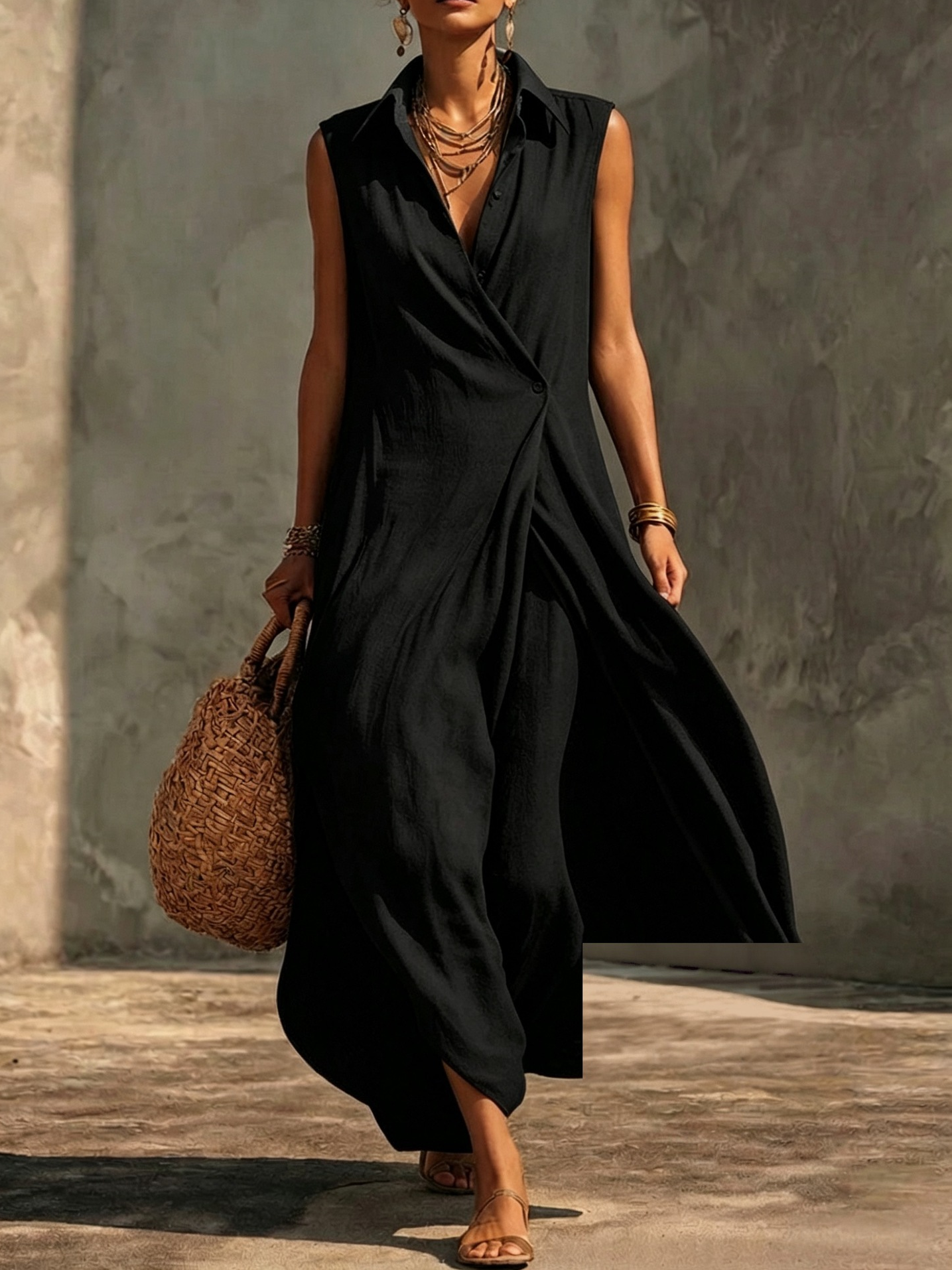 Casual Plain V Neck Maxi Dress