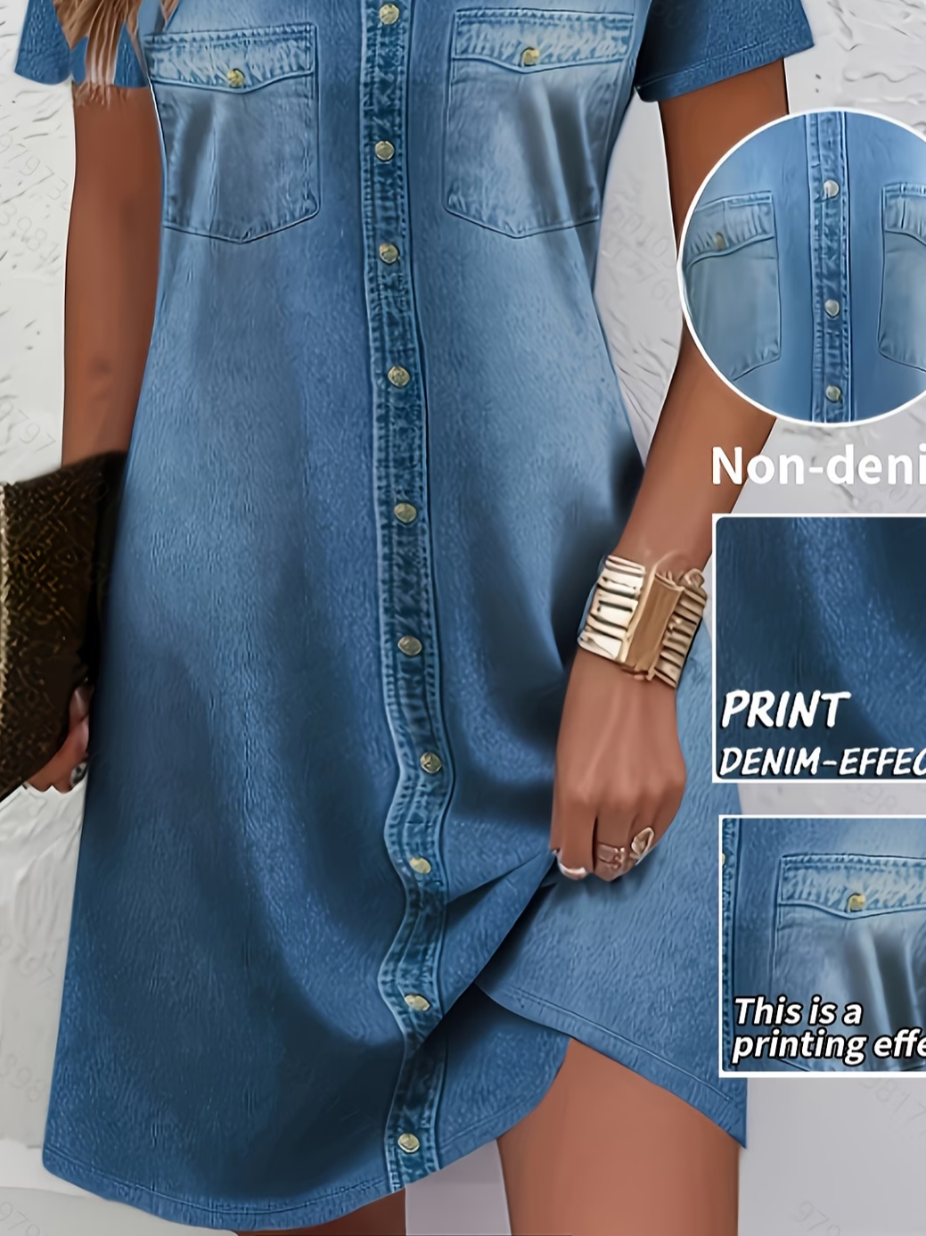 Women's Short Sleeve Summer Blue Faux Denim Print Graphic Printing Crew Neck Daily Going Out Casual Midi A-Line T-Shirt Dress Dress