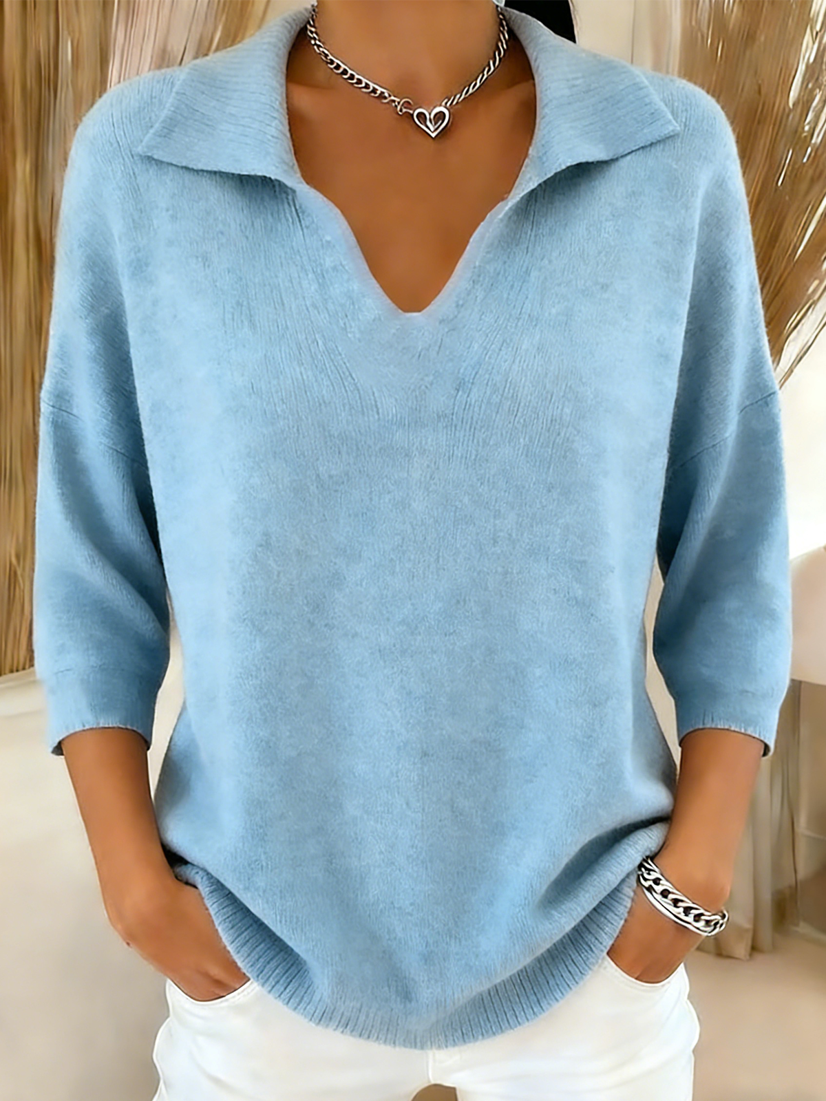 Plain Casual Loose V Neck Sweater