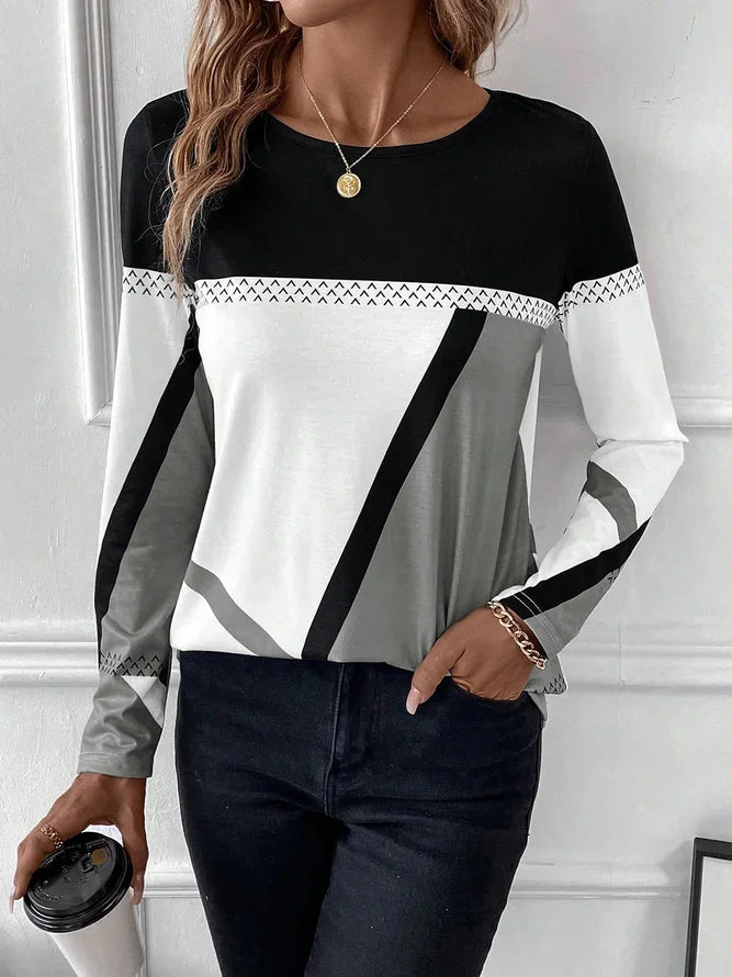 Women's Long Sleeve T-shirt Spring/Fall Red Abstract Printing Jersey Crew Neck Daily Going Out Casual Top
