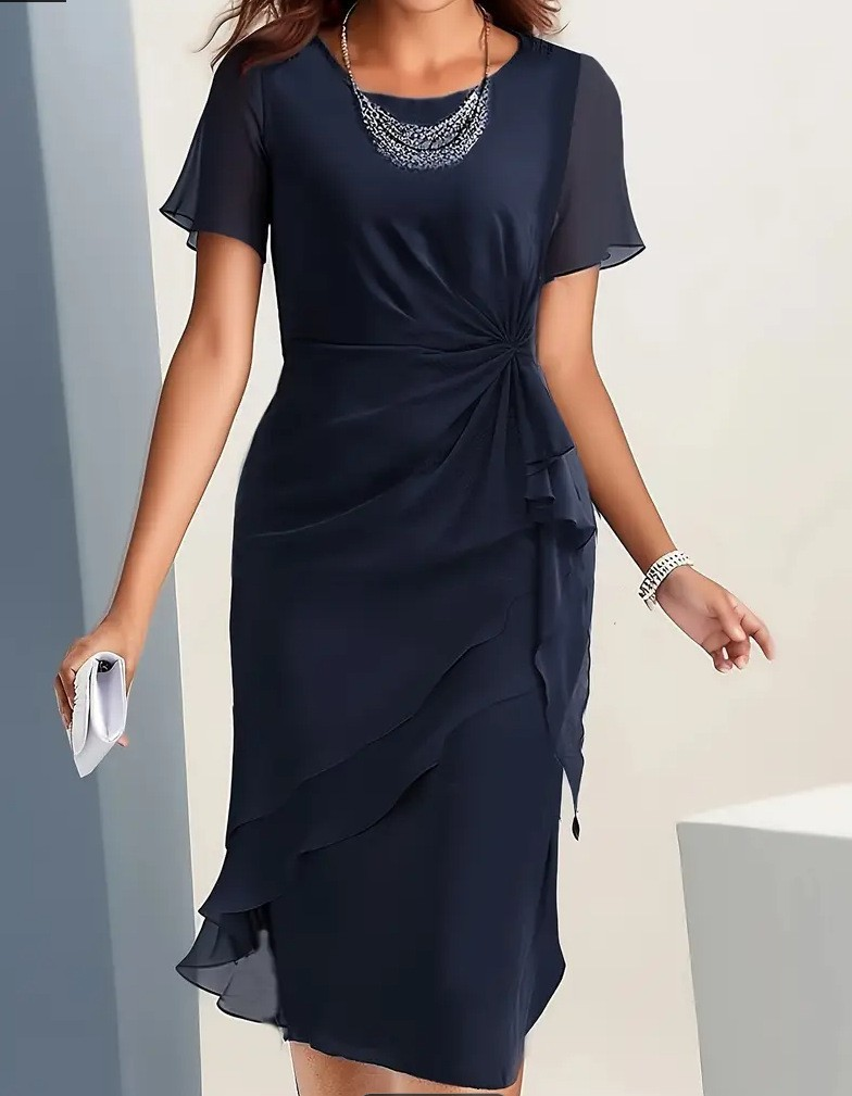 Plain Regular Fit Crew Neck Elegant Dress With No