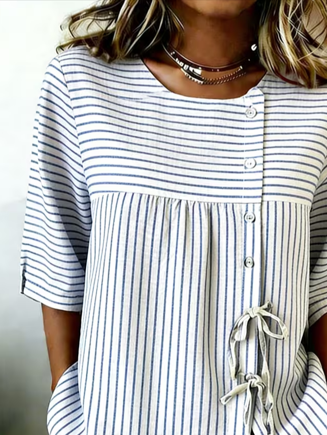 Women's Half Sleeve Shirt Summer White Striped Crew Neck Daily Going Out Vintage Top