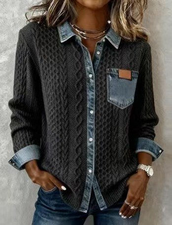 Multicolor Block Elegant Loose Shawl Collar Cardigan