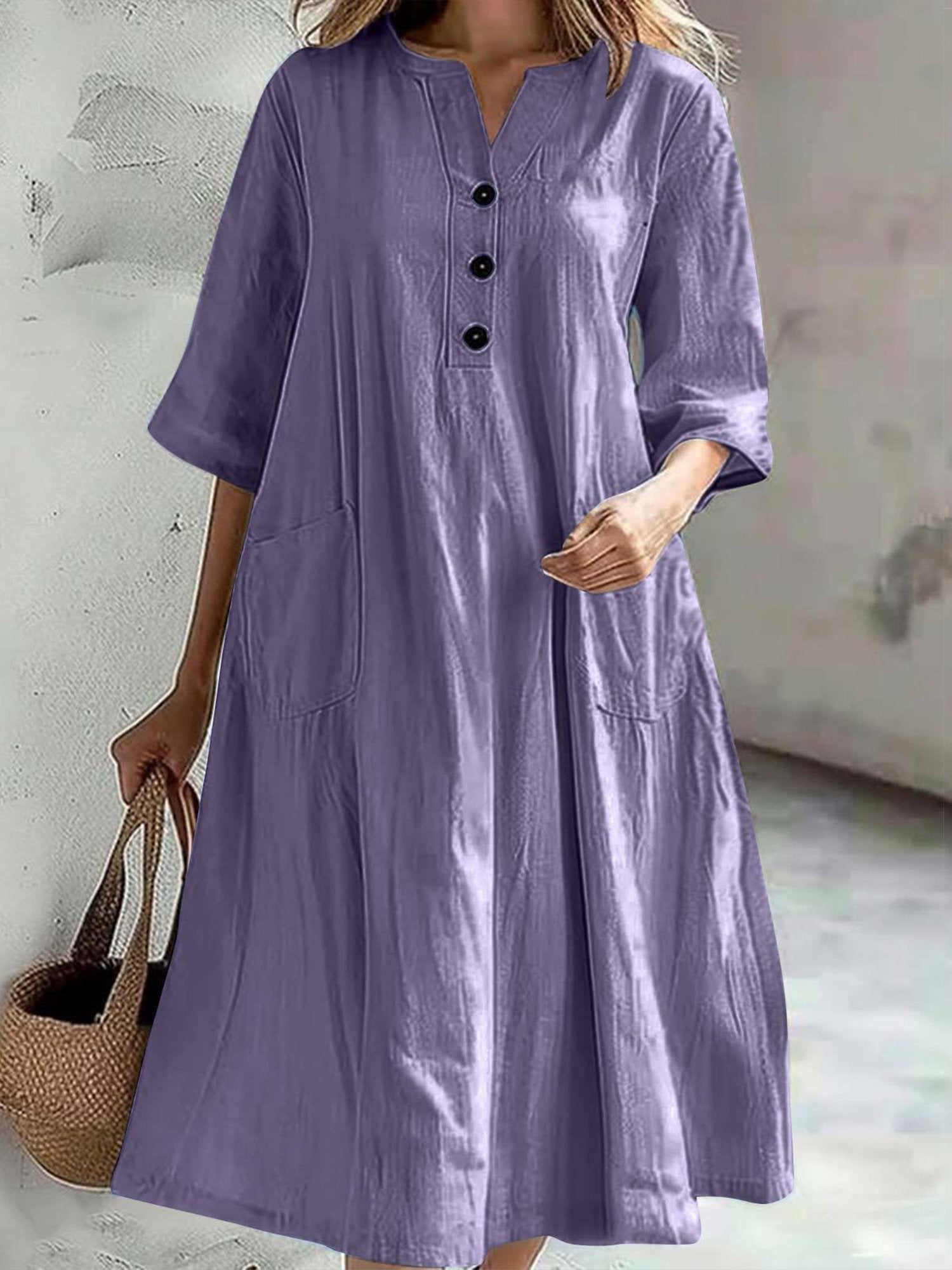 Casual Plain Half Sleeve Notched Dress