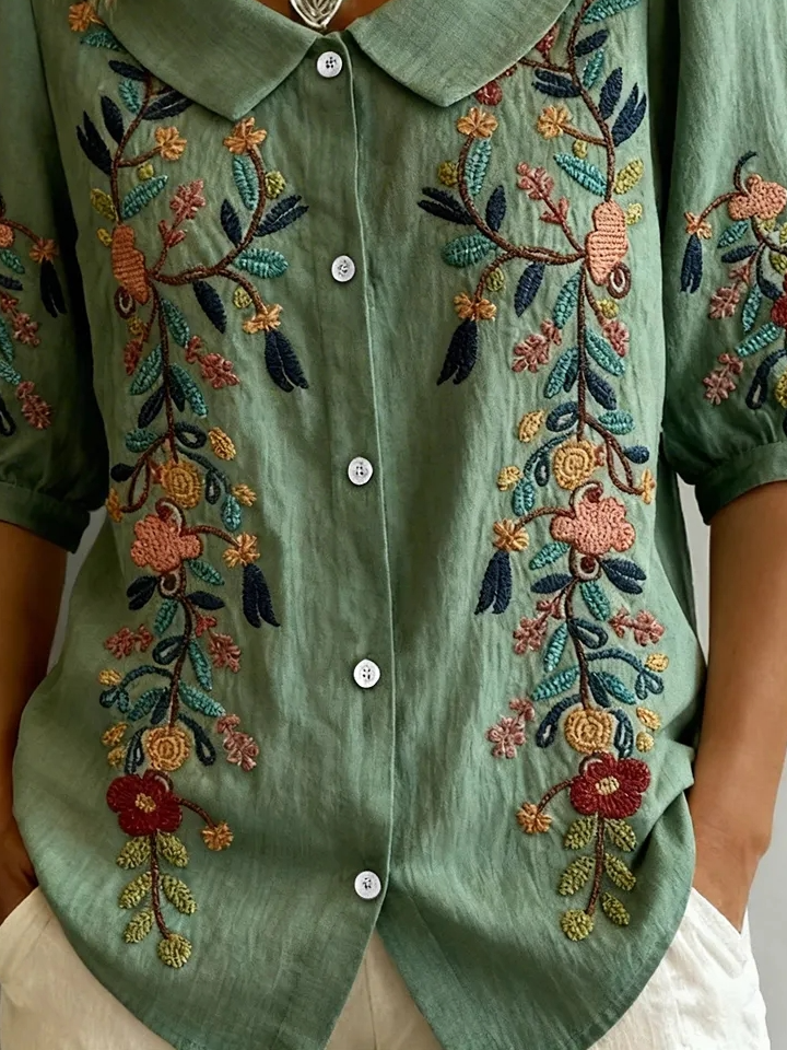 Loose Shawl Collar Vintage Linen Blend Shirt