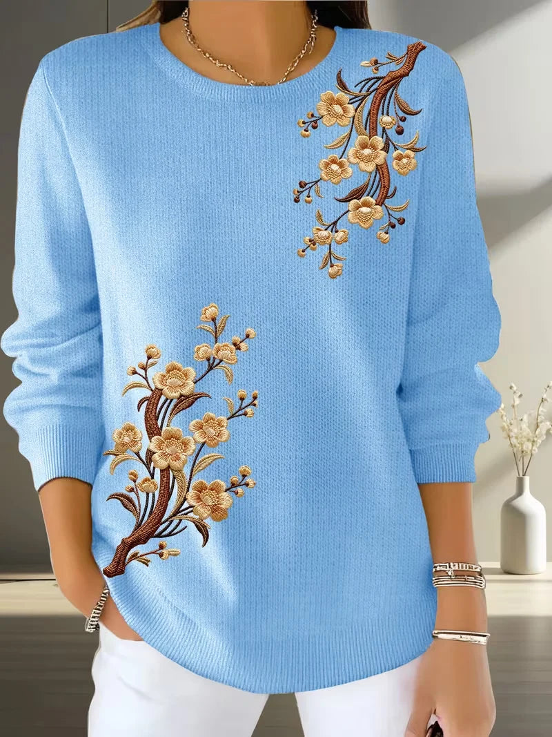 Simple Floral Printing Crew Neck Sweater