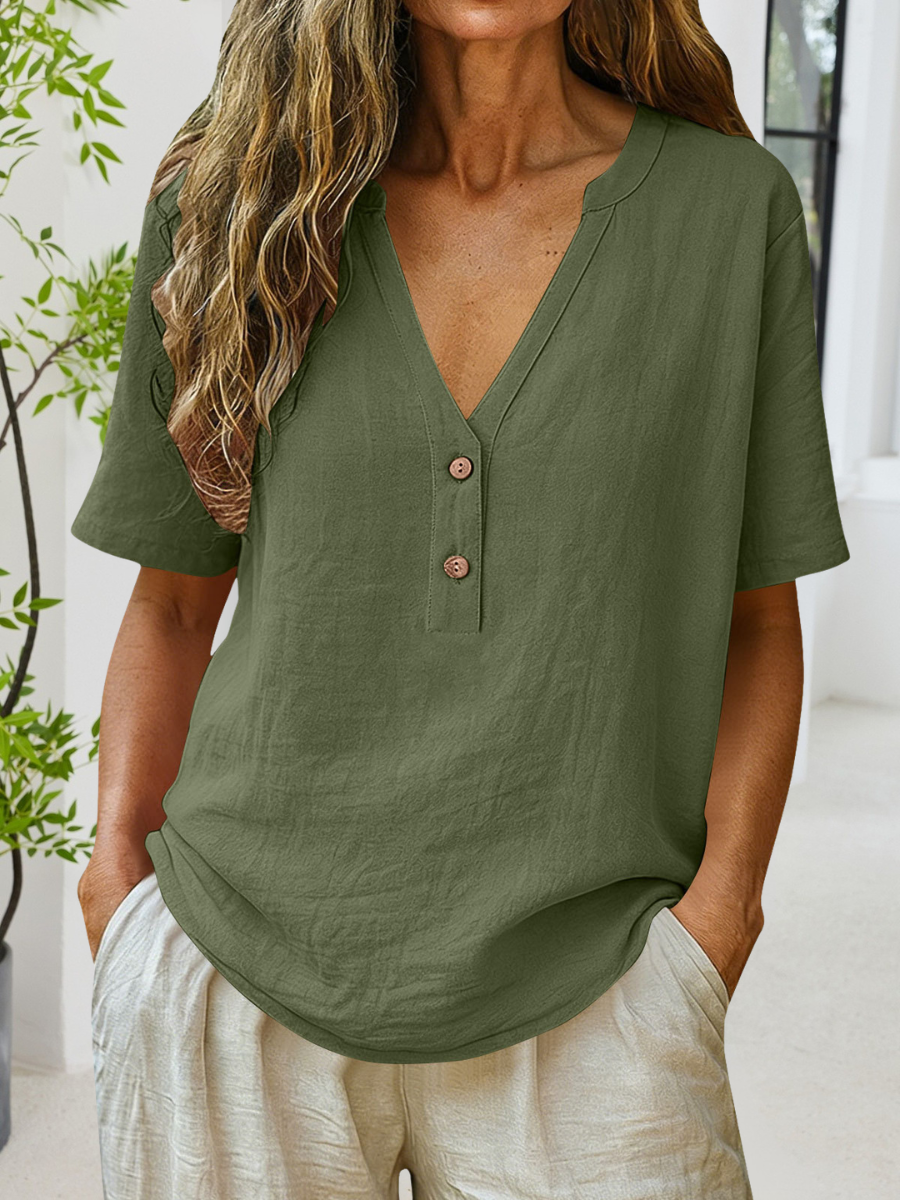 Women's Short Sleeve T-shirt Summer Blue Plain Split Joint V Neck Daily Going Out Casual Top