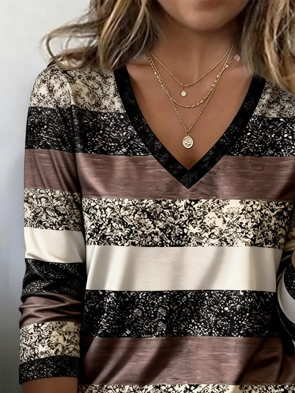 Casual Cotton-Blend Striped T-Shirt
