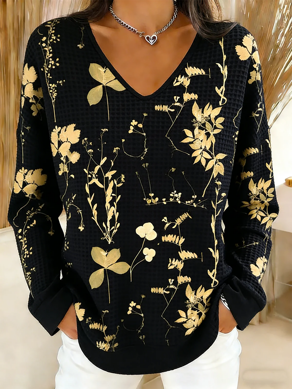Loose Casual Geometric V Neck T-Shirt