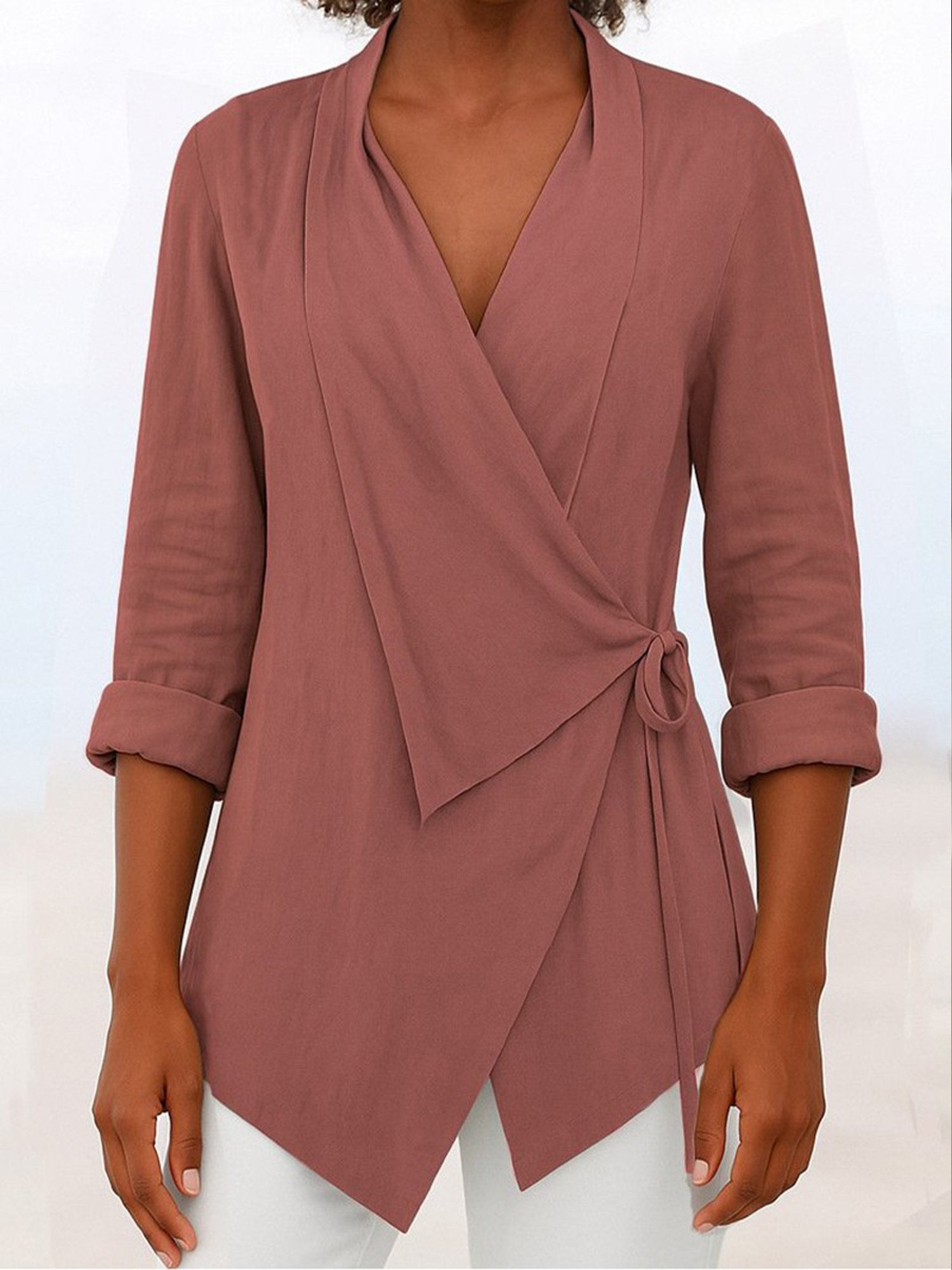 Casual Plain Shawl Collar Blouse
