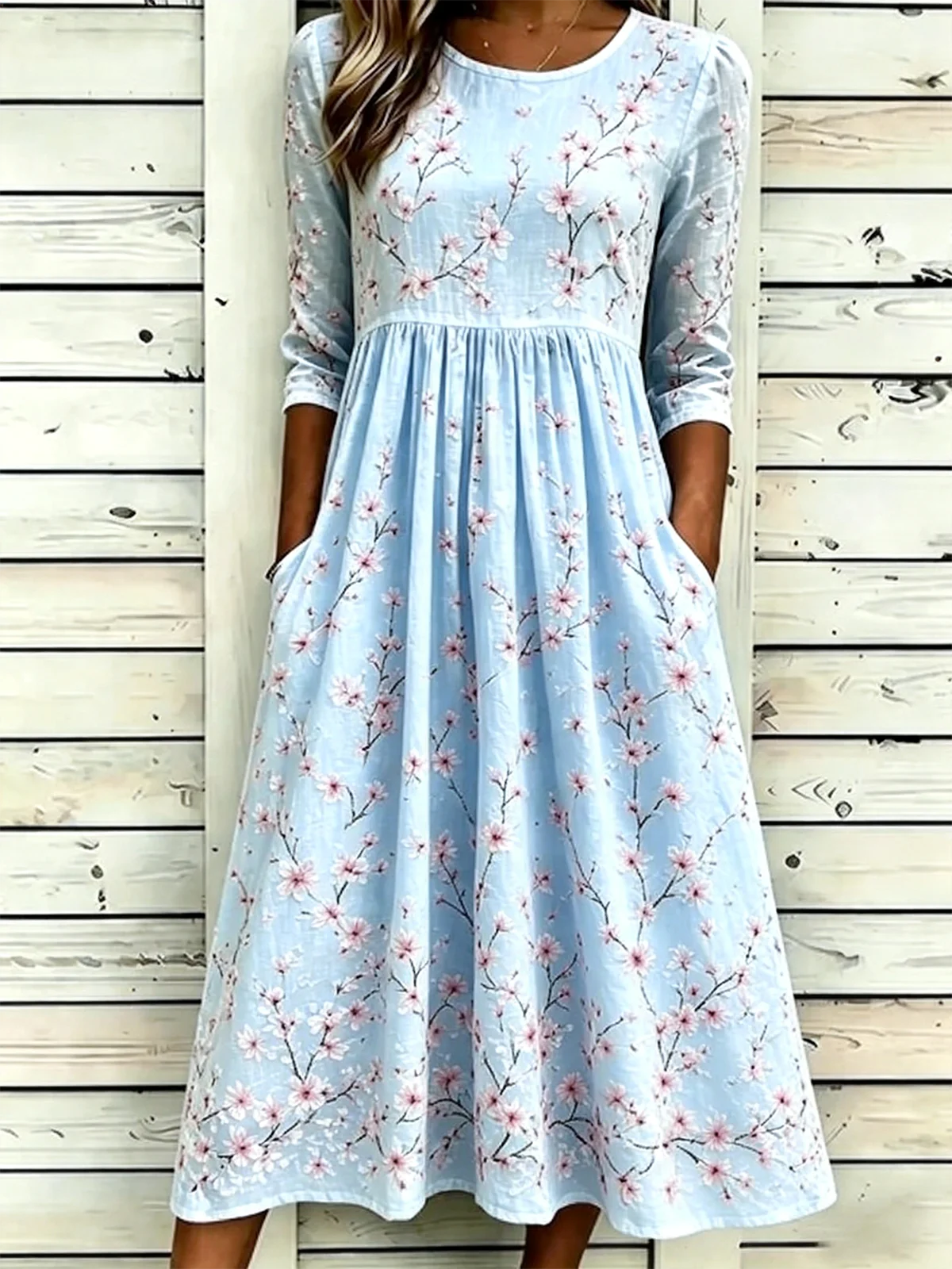 Women's White Floral Print Maxi Dress Short Sleeve Casual A-Line with Pockets