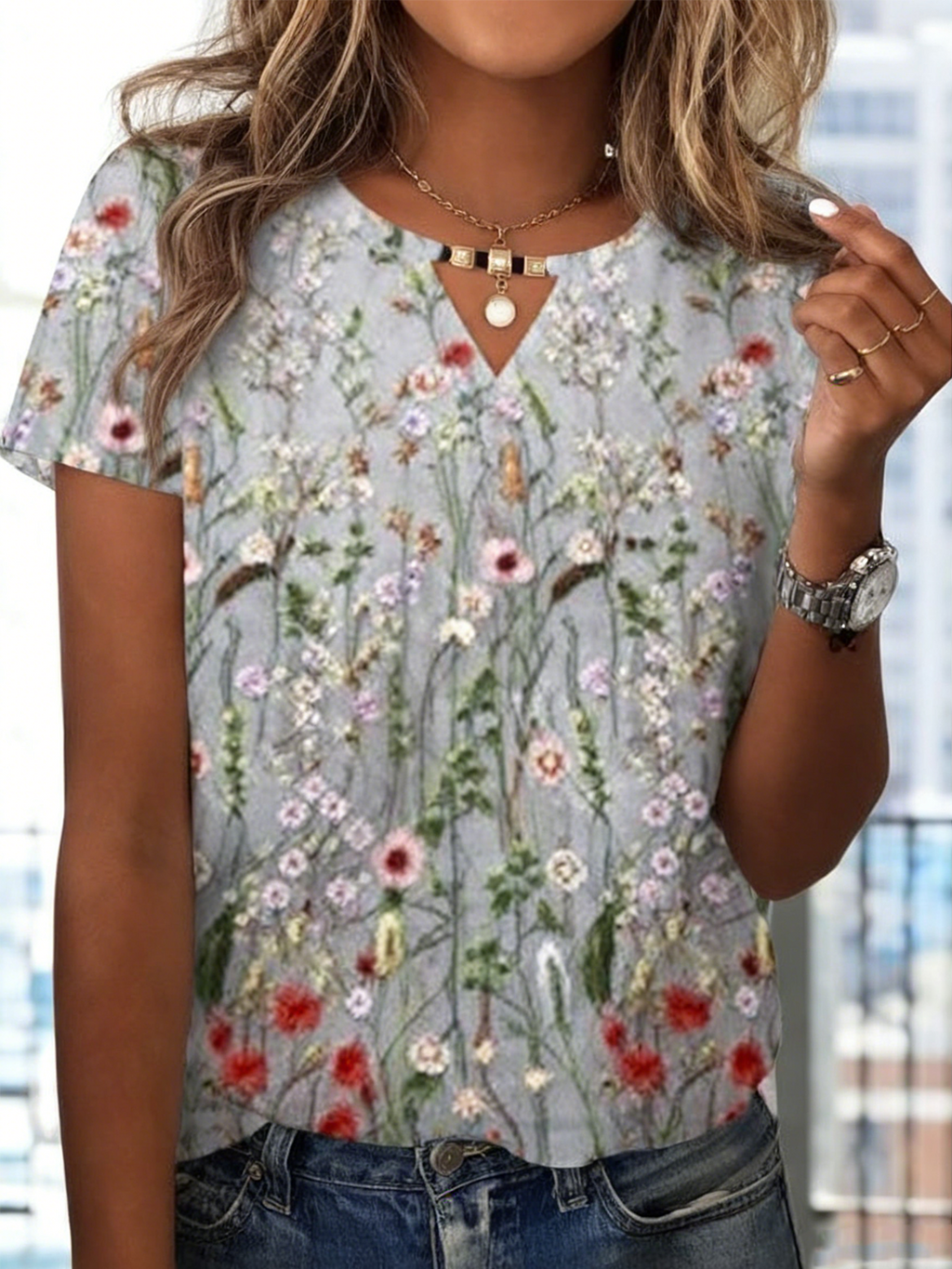 Others Cotton Elegant Floral T-Shirt
