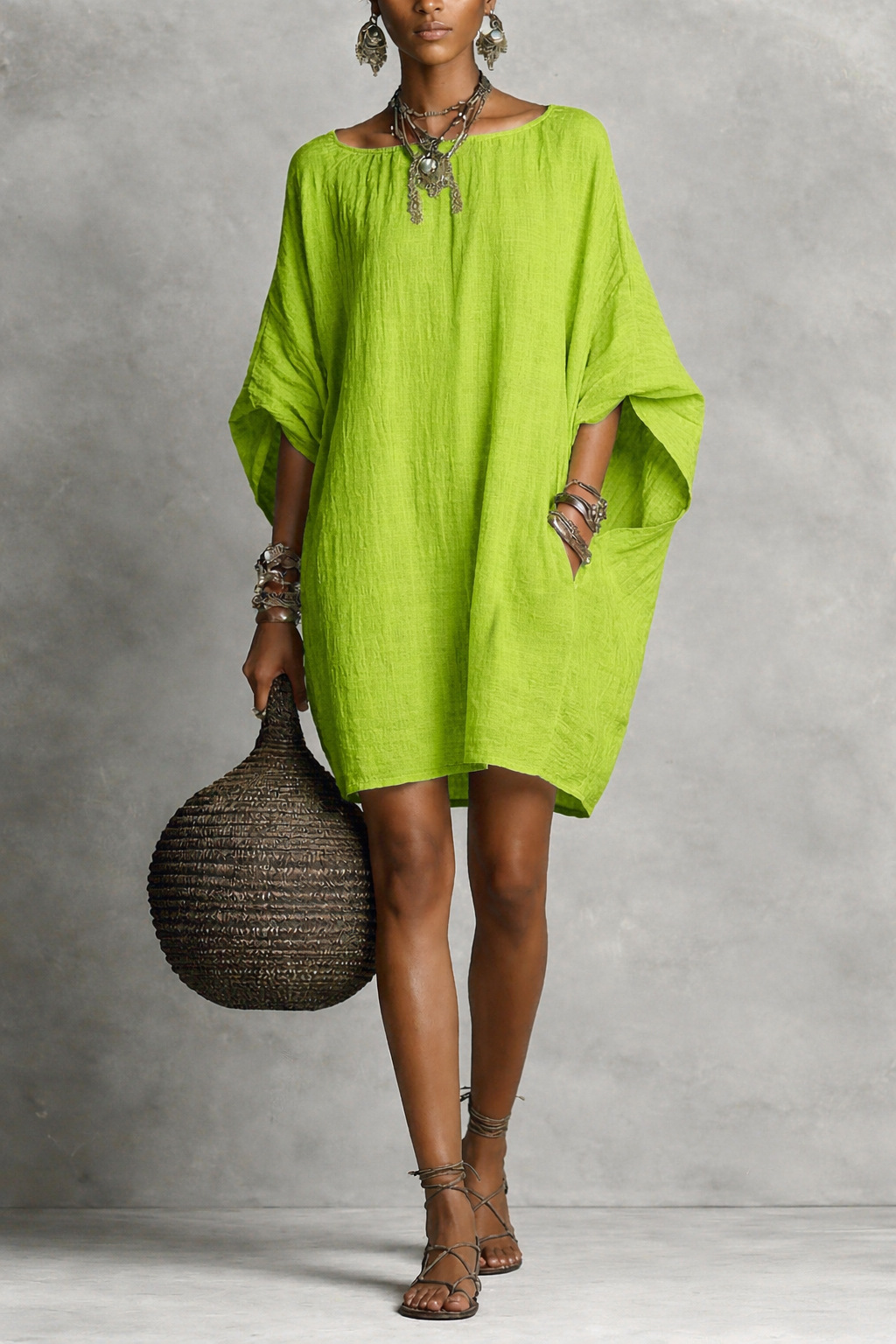 Casual Plain Boat Neck Mini Dress