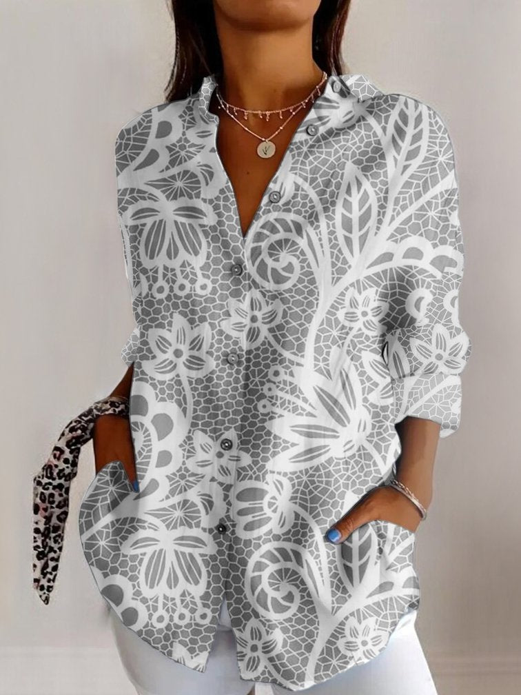 Retro dark floral print long sleeved shirt