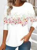 Floral Printing Casual Long Sleeve Round Neck T-Shirt