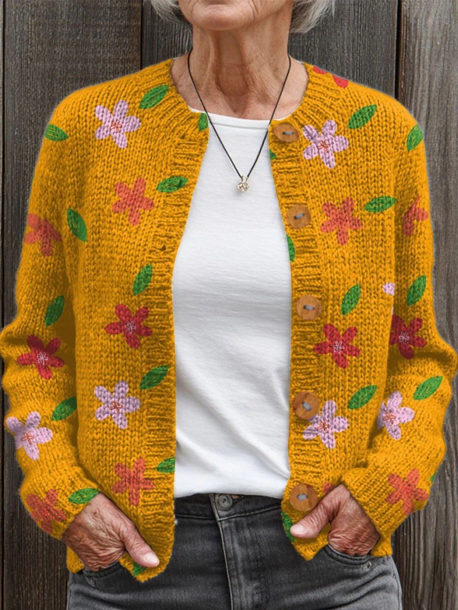 Floral Knitted Vintage Loose Cardigan