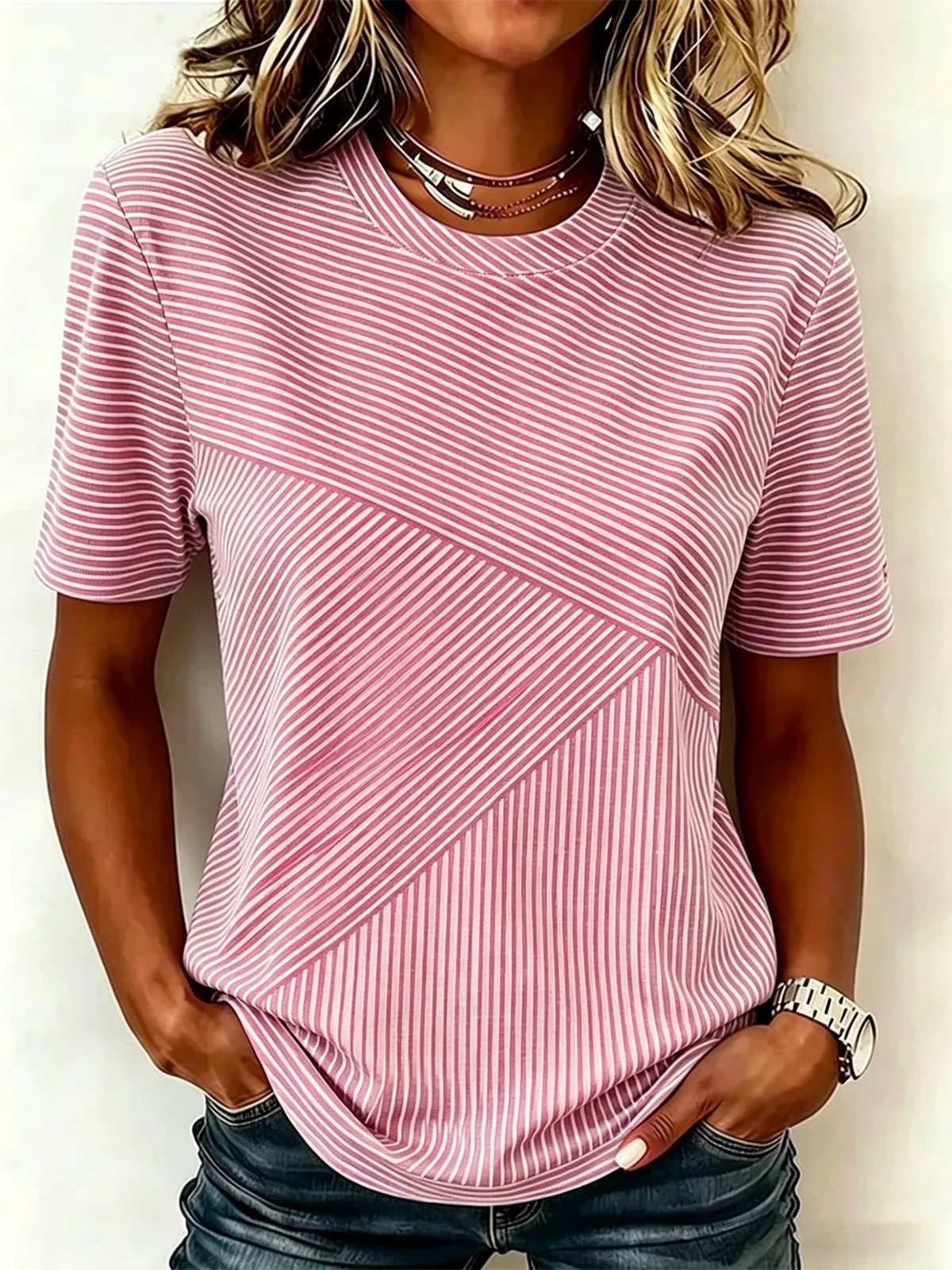 Regular Fit Striped Casual Cotton T-Shirt