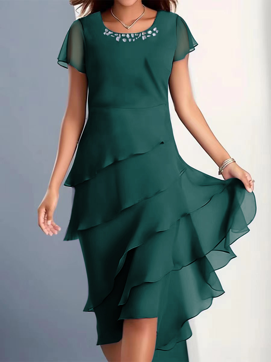 Plain Crew Neck Regular Fit Simple Dress With No