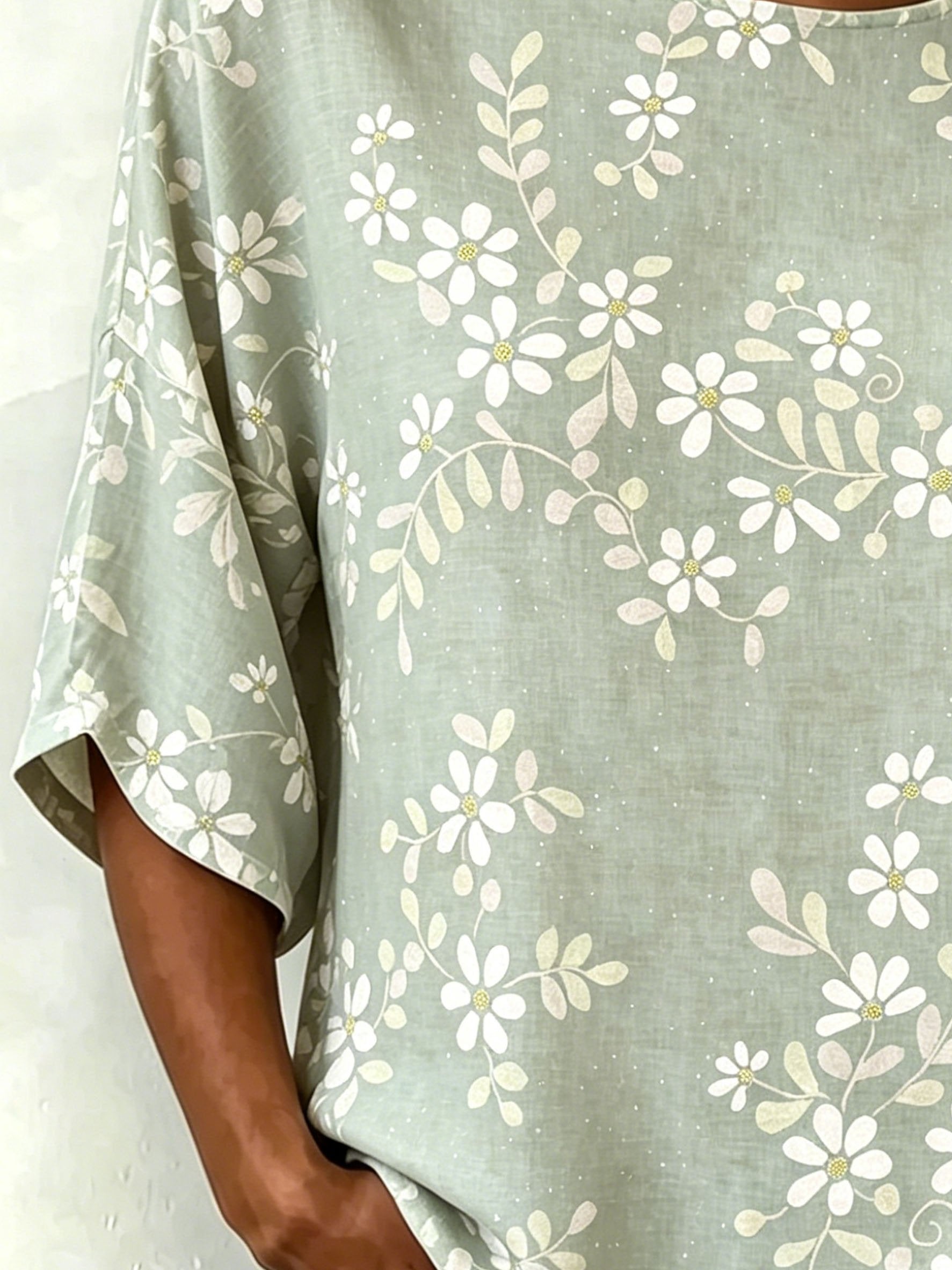 Cotton And Linen Floral Printed Vintage Loose Casual Top