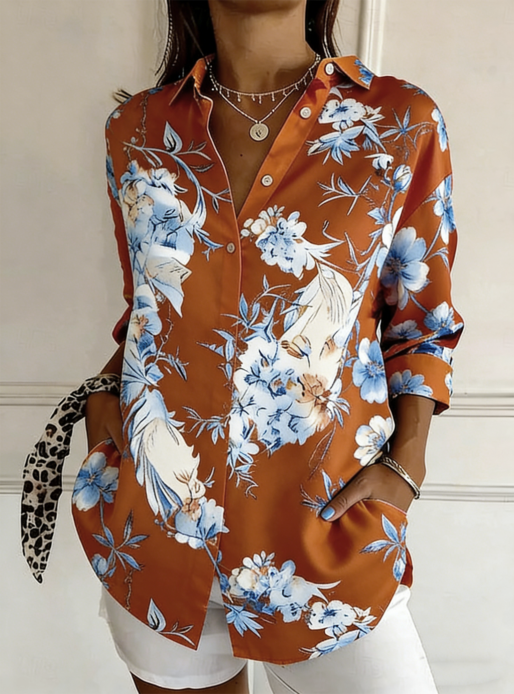 Vintage Loose Floral Shirt Collar Shirt