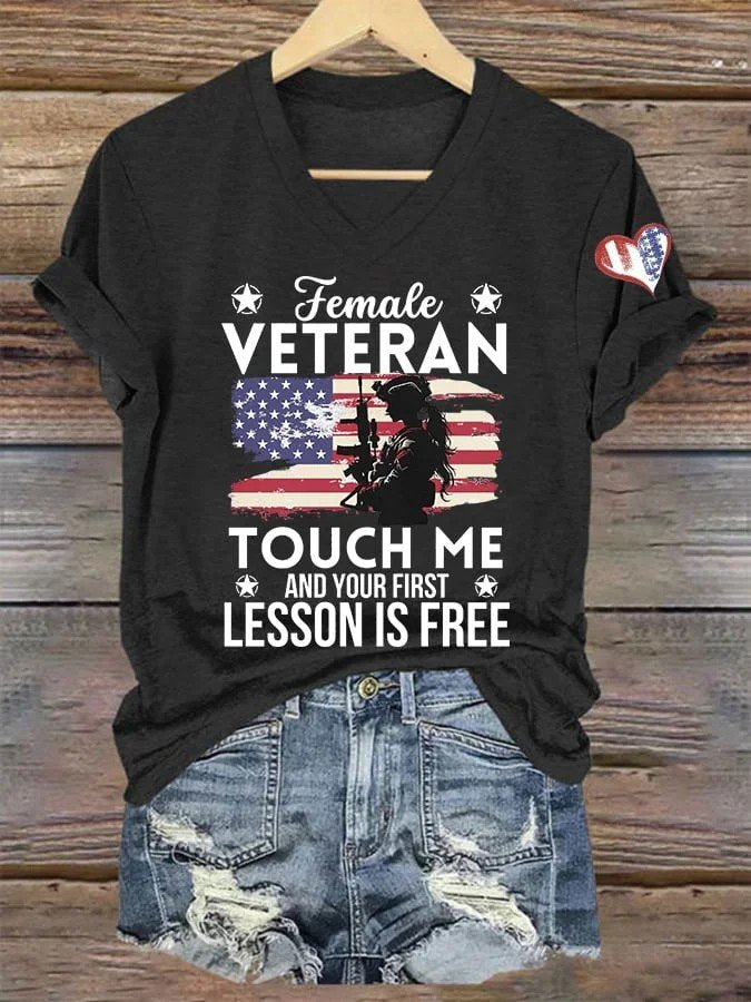 Women's I'm Not Just Daddy's Girl I'm A Veteran's Daughter Printed Casual V-Neck T-Shirt