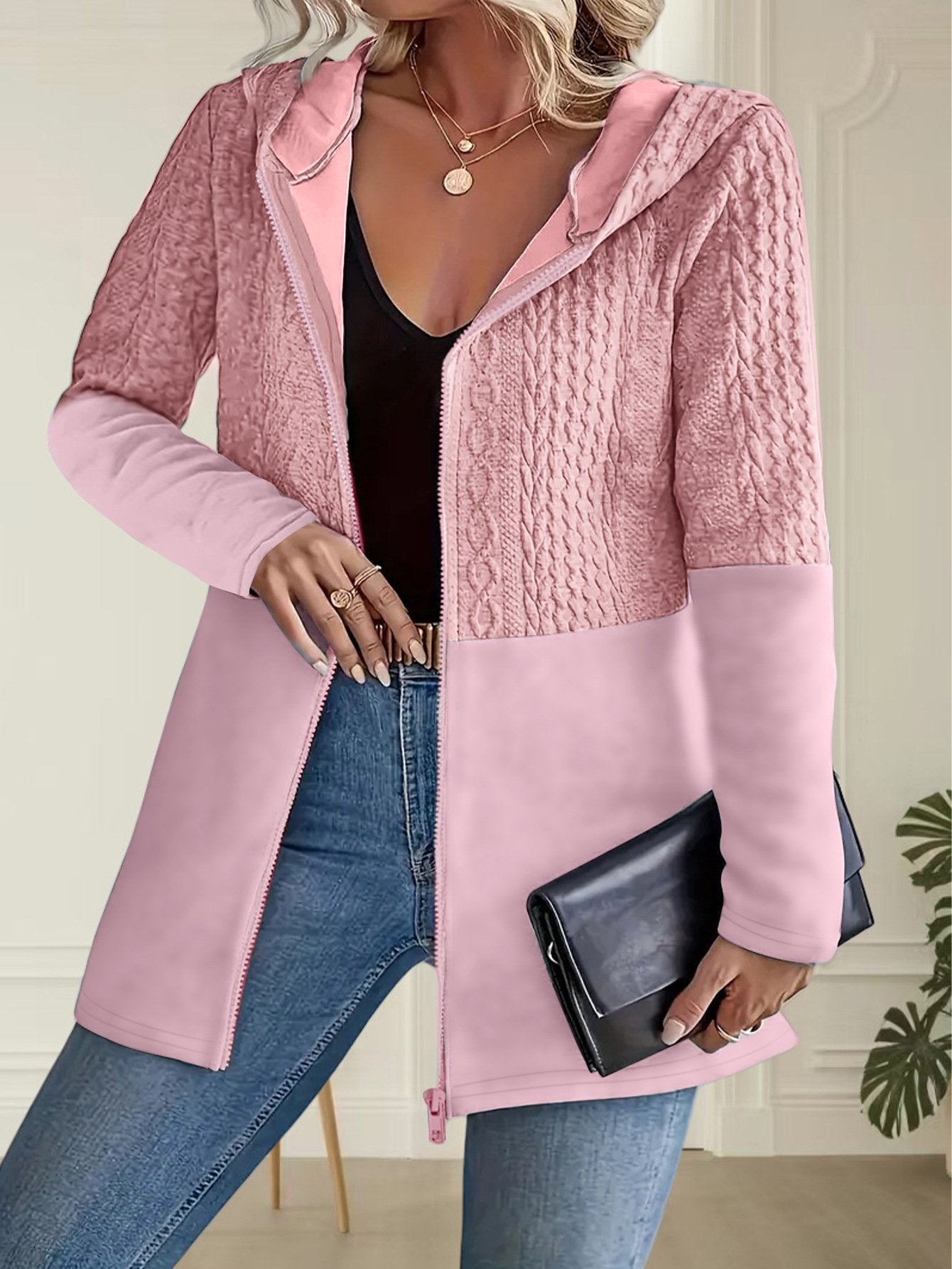 Loose Casual Hoodie Multicolor Block Jacket