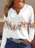 Countryside Field Flower Printed Long-sleeved Casual Shirt