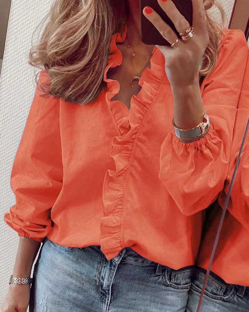 Women Plain Daily Loose Cotton And Linen Long Sleeve Blouse
