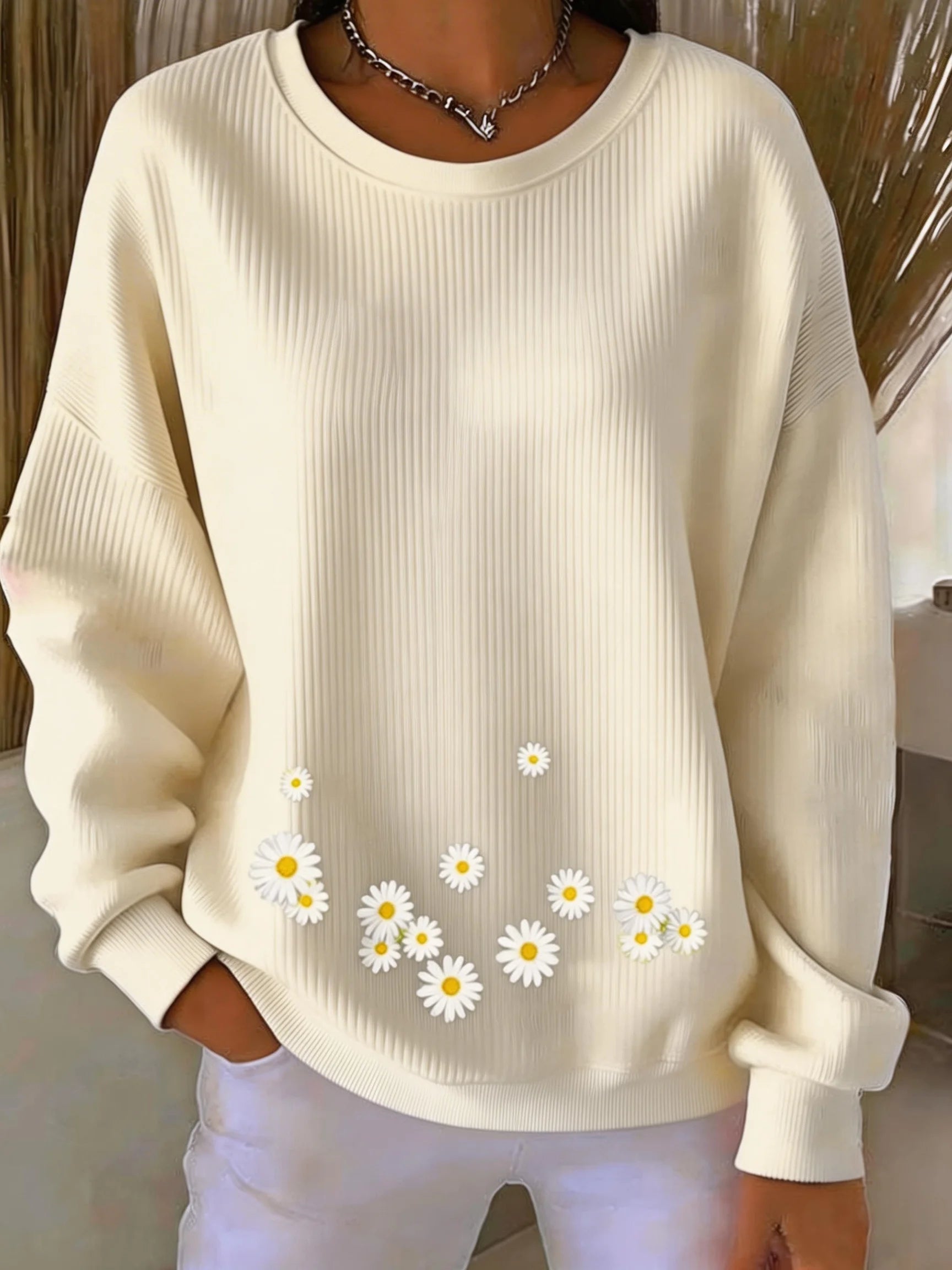 Crew Neck Simple Floral Sweatshirt