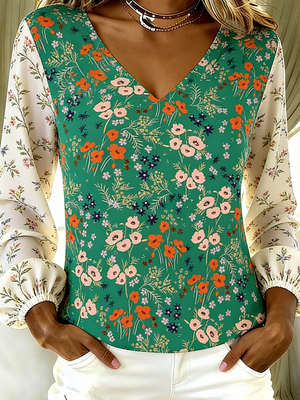 Cotton Loose V Neck Vintage T-Shirt