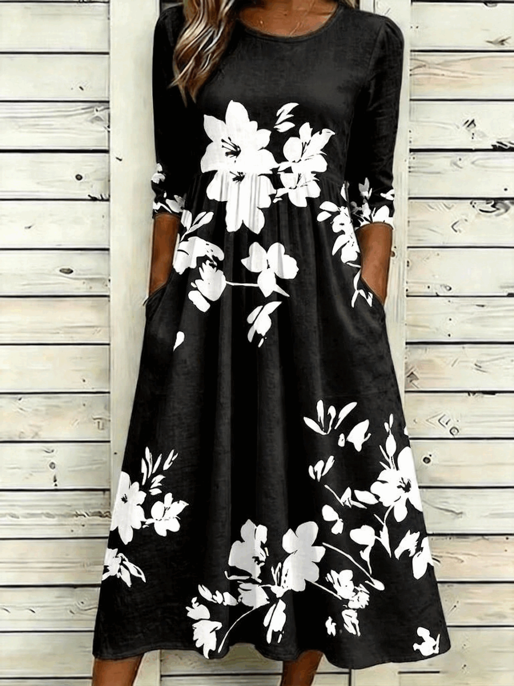 Floral Casual Crew Neck Dress With No