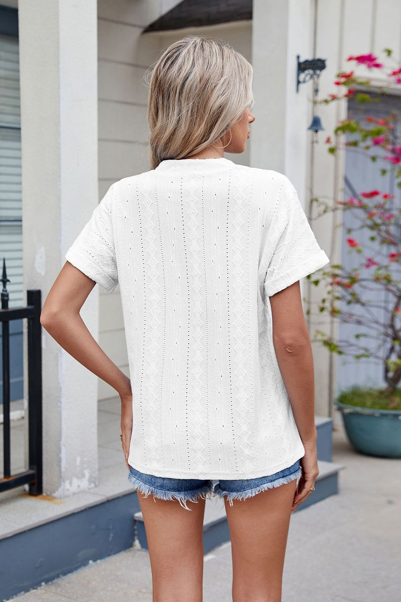 Polyester Cotton V Neck Elegant Casual Blouse