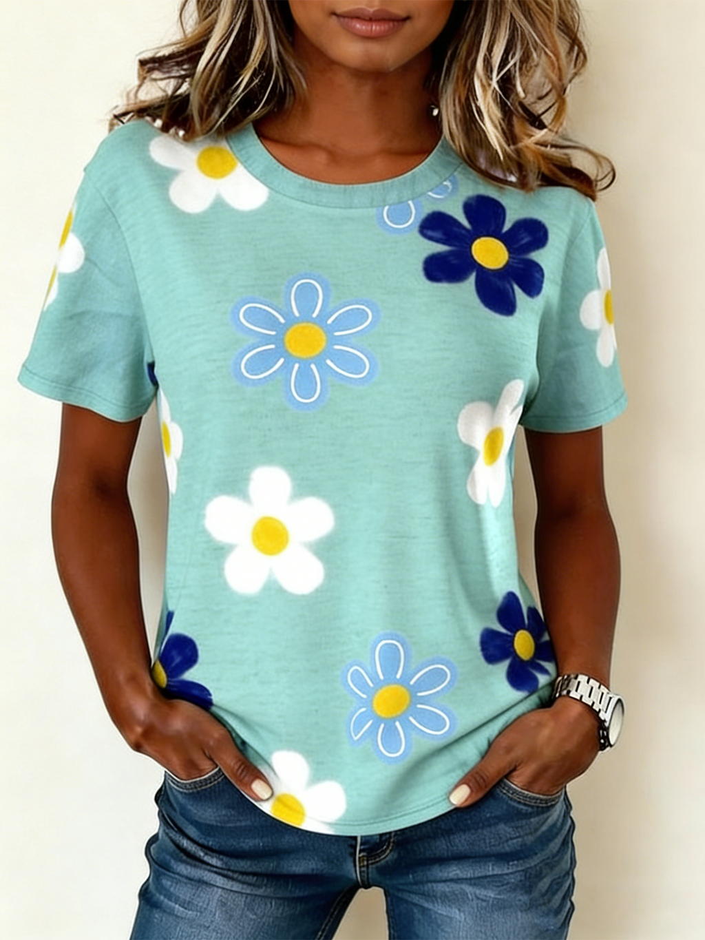 Jersey Loose Casual Crew Neck T-Shirt