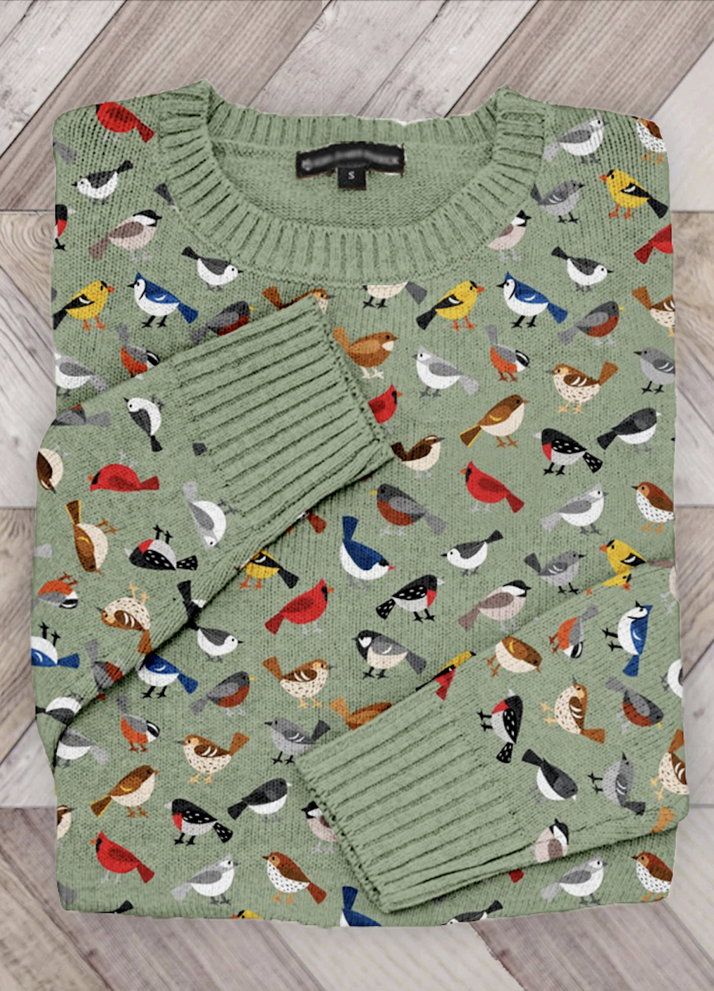 Cute bird round neck knitted sweater