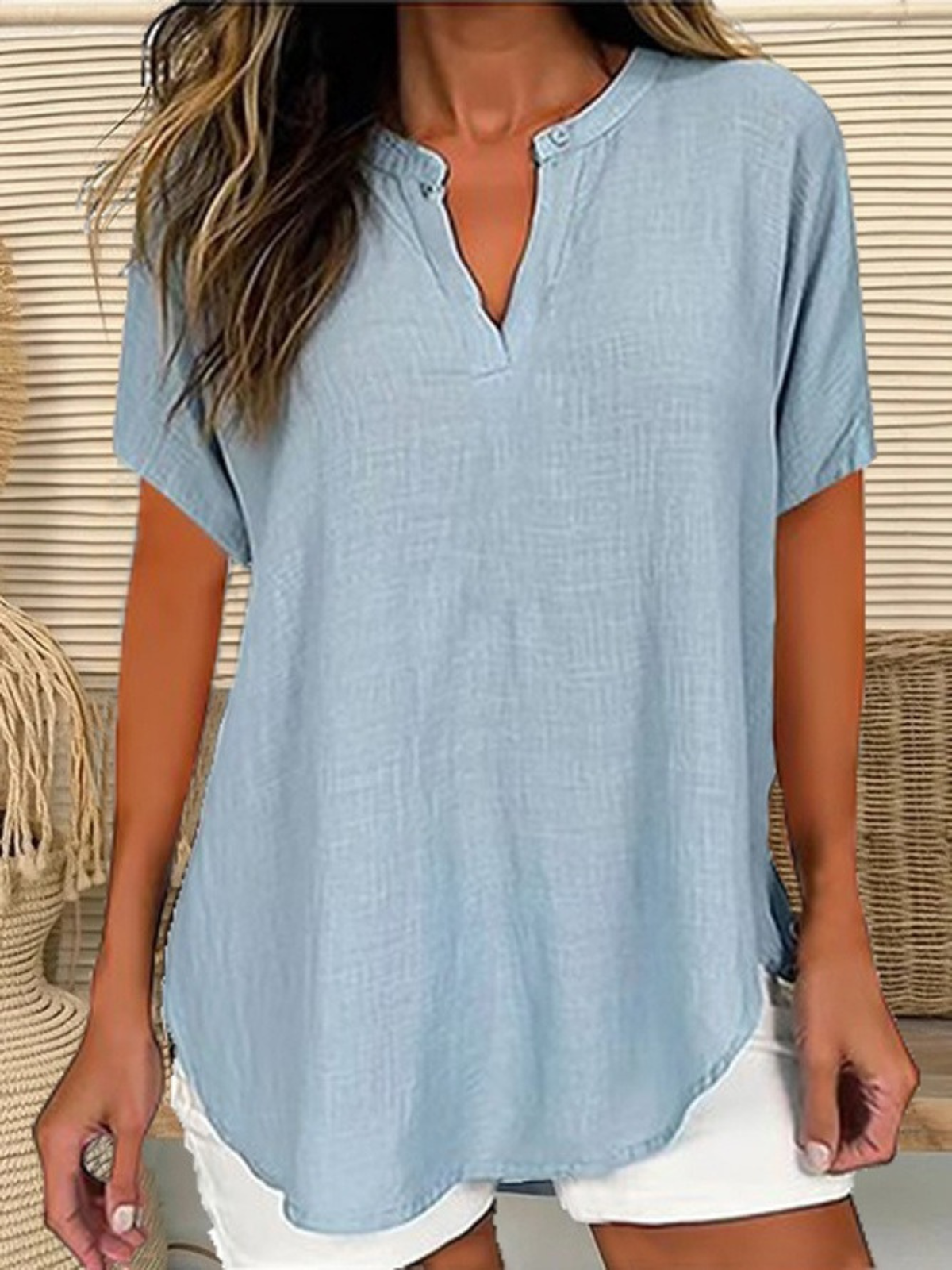 Simple Shawl Collar Loose Blouse