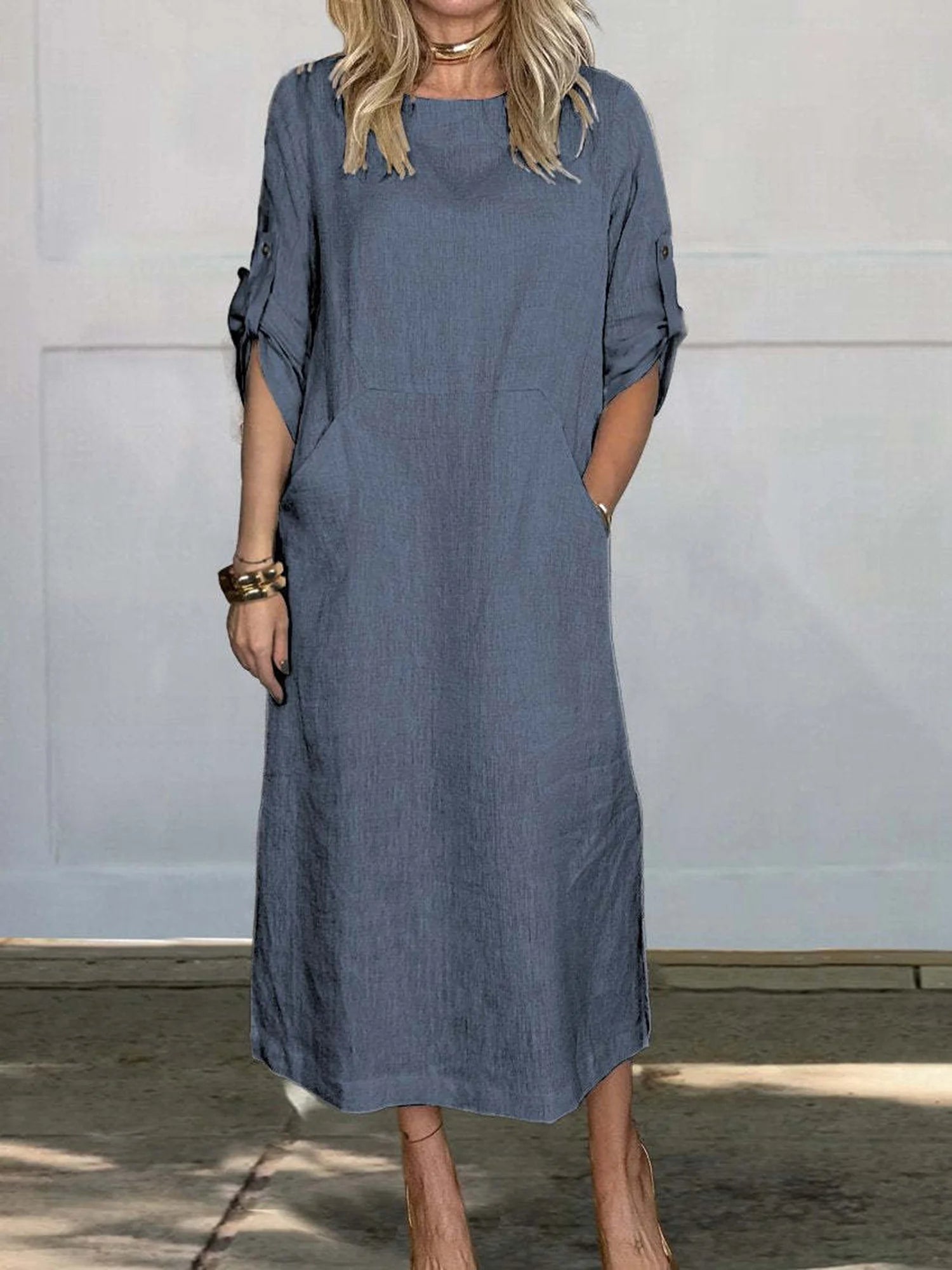 Casual Plain Crew Neck Maxi Dress