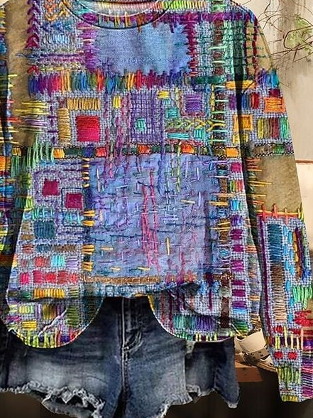 Printing Casual Abstract Loose Sweatshirt