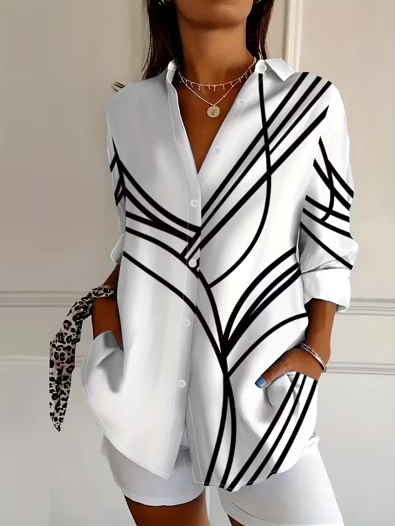 Women's Long Sleeve Shirt Spring/Fall White Abstract Buckle Shirt Collar Regular Sleeve Daily Going Out Casual Top