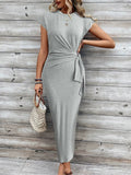 Elegant Plain Crew Neck Regular Fit Dress With No