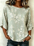 Cotton And Linen Floral Printed Vintage Loose Casual Top