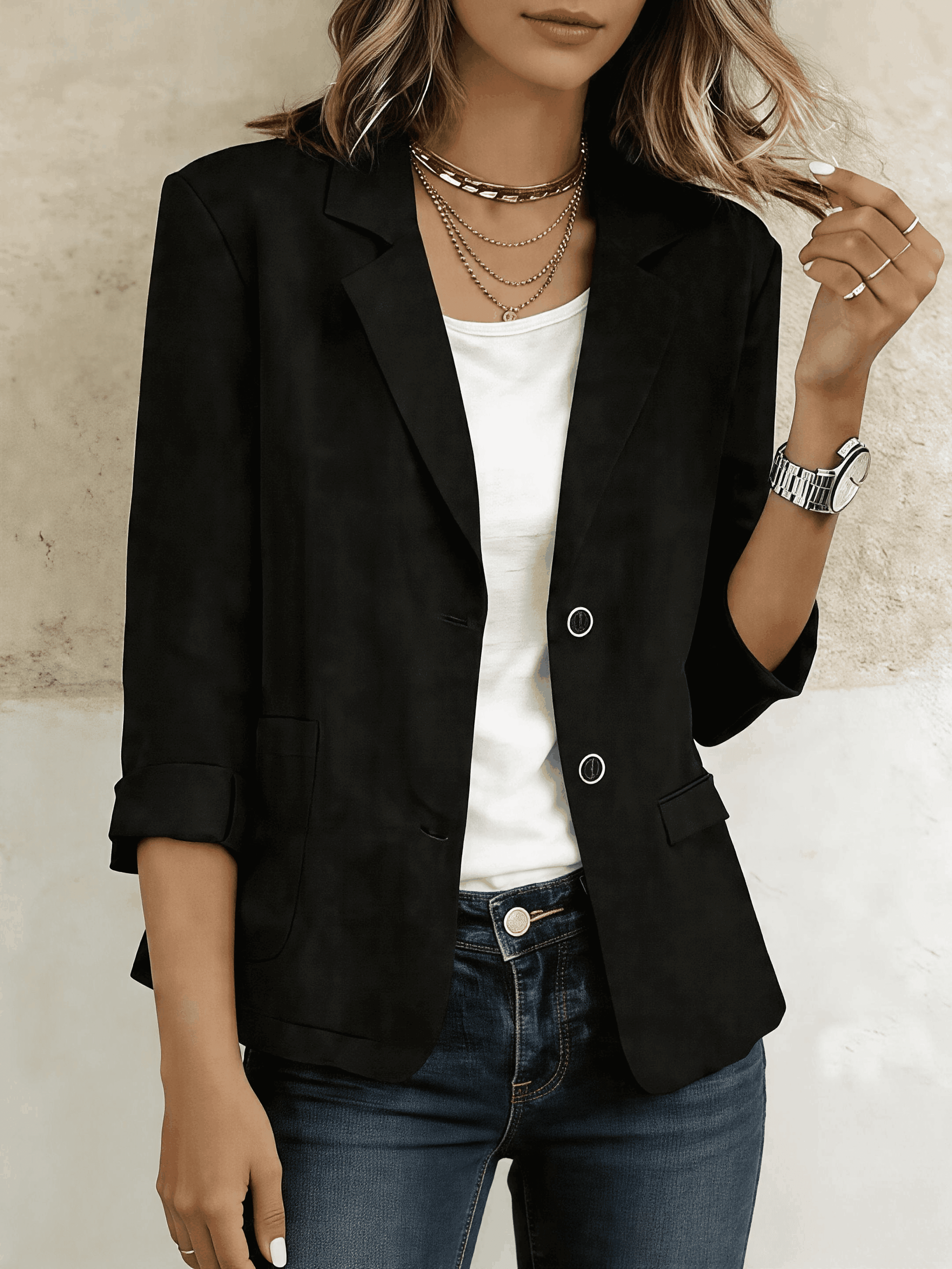 Cotton Linen Long Sleeve Lable Collar Button Pocket Casual Blazer