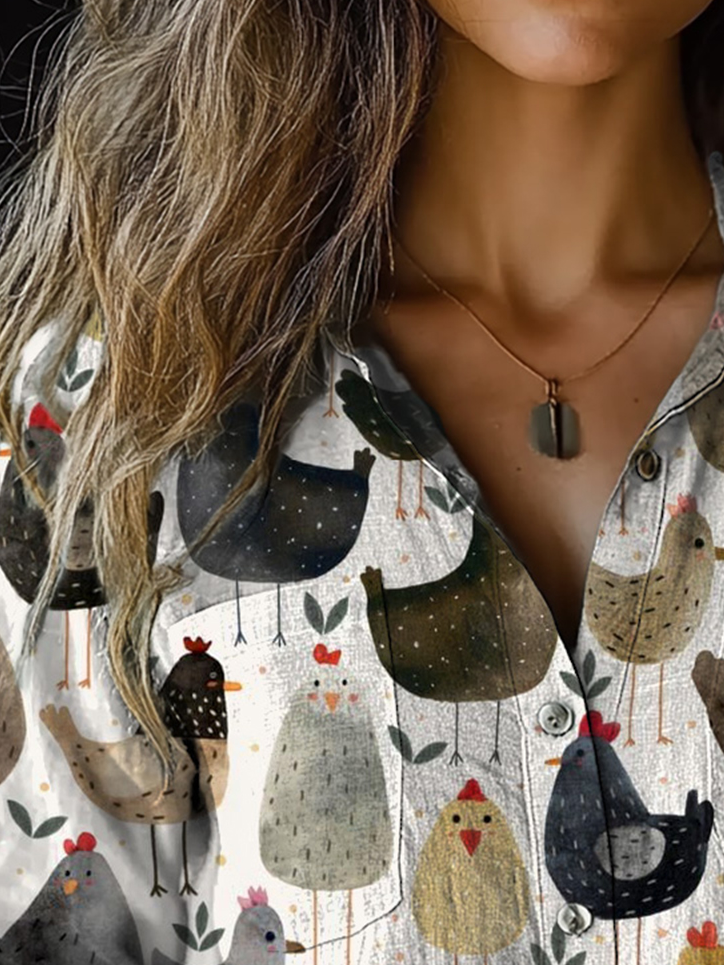 Animal Print Long Sleeve Crew Neck Shirts