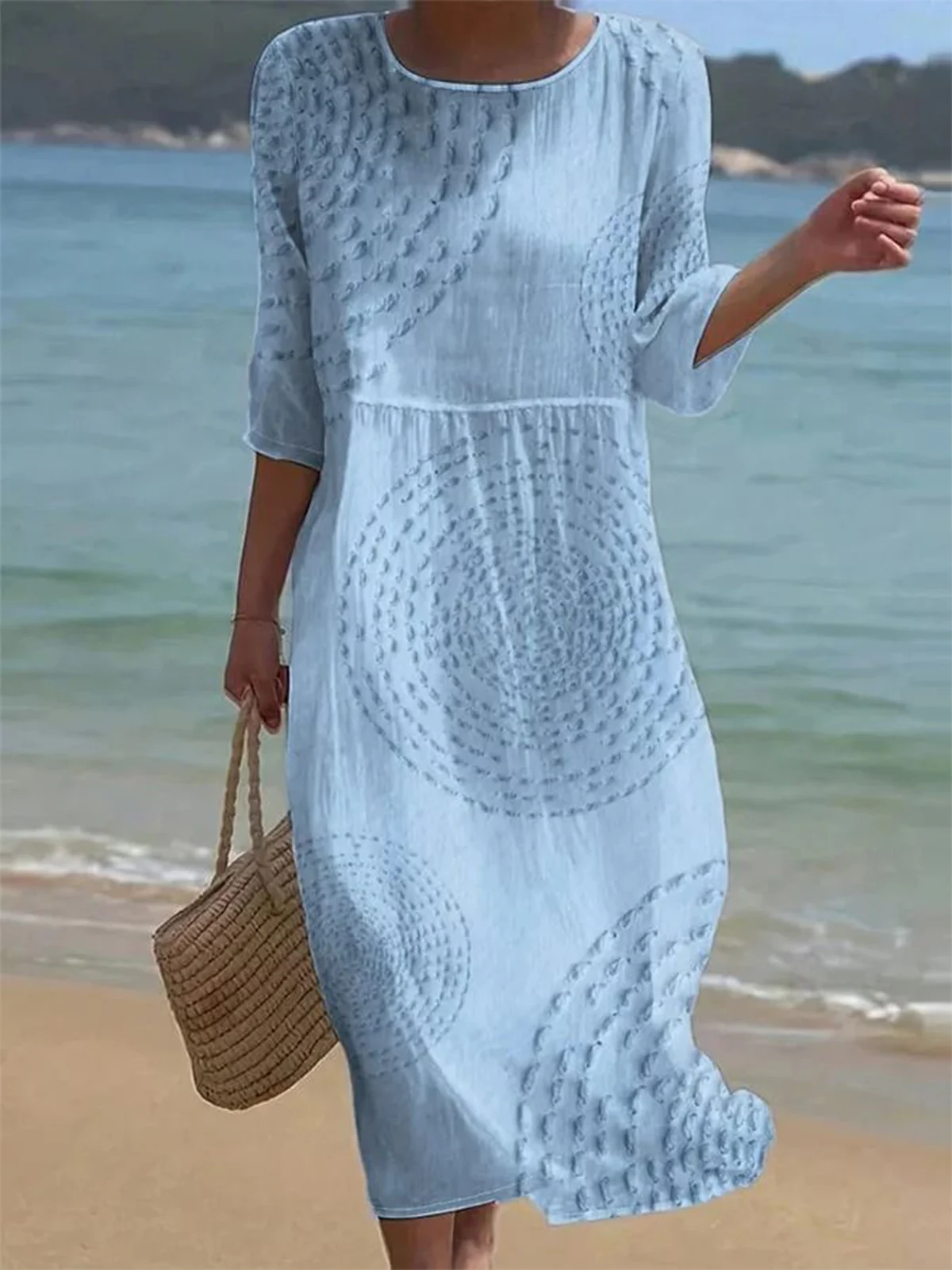 Linen Blend Vintage Loose Dress With No