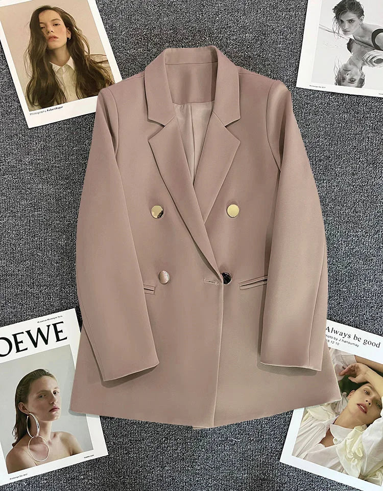 Women's Double Breasted Gold Button Blazer with Peak Lapel