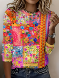 Boho Crew Neck Geometric T-Shirt