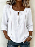 Plain Square Neck Loose Vintage Blouse