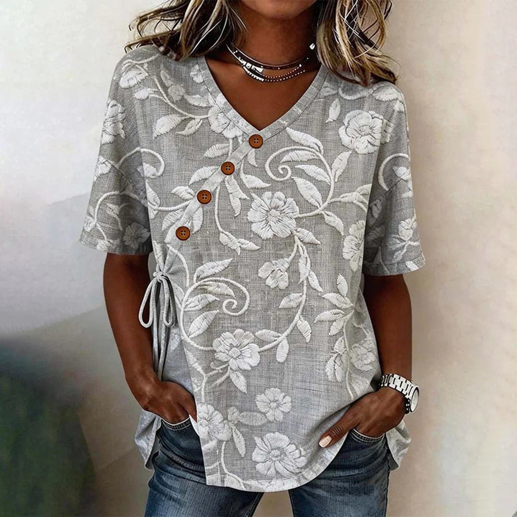 Elegant Loose Crew Neck Cotton And Linen Shirt